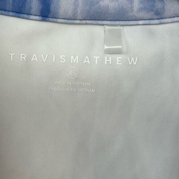 Travis Mathew Blue White Salt Air Don't Care Sleeveless Polo Shirt Size XS - Picture 3 of 5